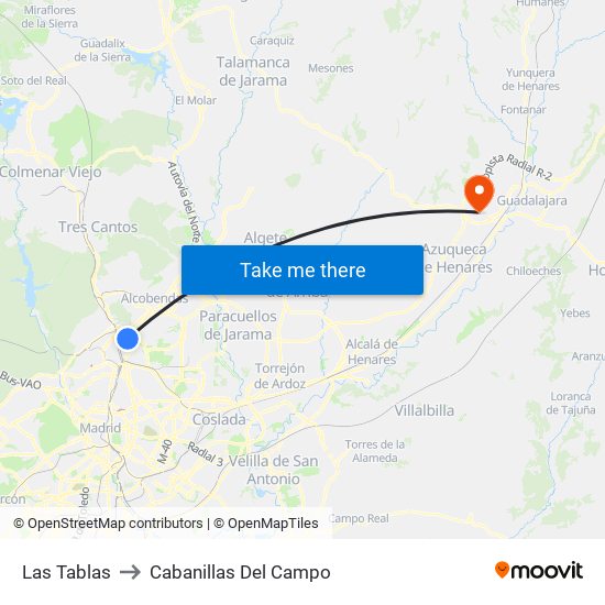 Las Tablas to Cabanillas Del Campo map