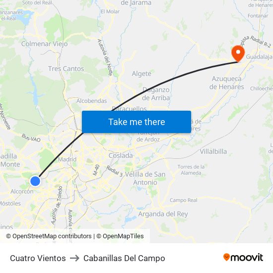 Cuatro Vientos to Cabanillas Del Campo map