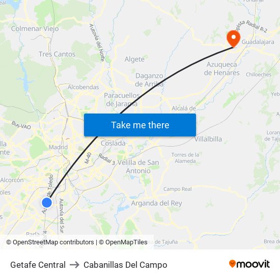 Getafe Central to Cabanillas Del Campo map