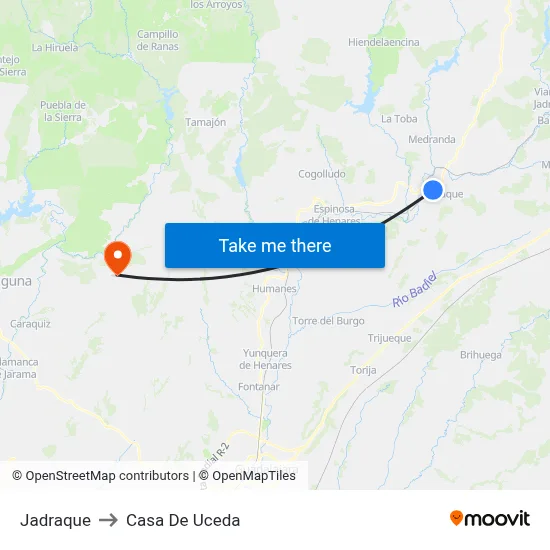 Jadraque to Casa De Uceda map