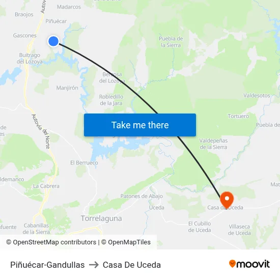 Piñuécar-Gandullas to Casa De Uceda map