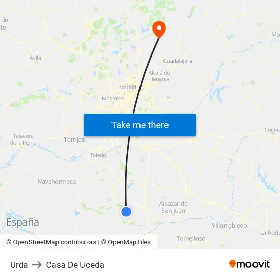 Urda to Casa De Uceda map