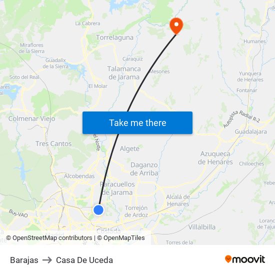 Barajas to Casa De Uceda map
