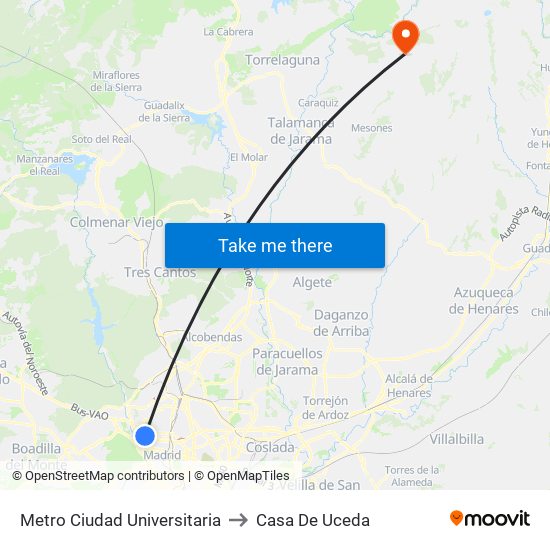 Metro Ciudad Universitaria to Casa De Uceda map