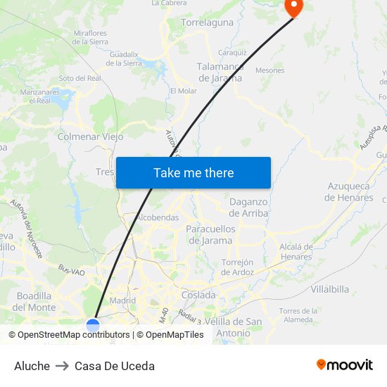 Aluche to Casa De Uceda map
