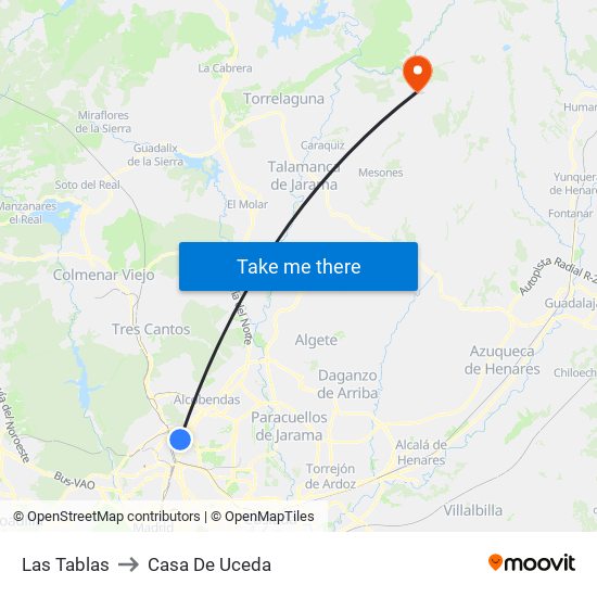 Las Tablas to Casa De Uceda map