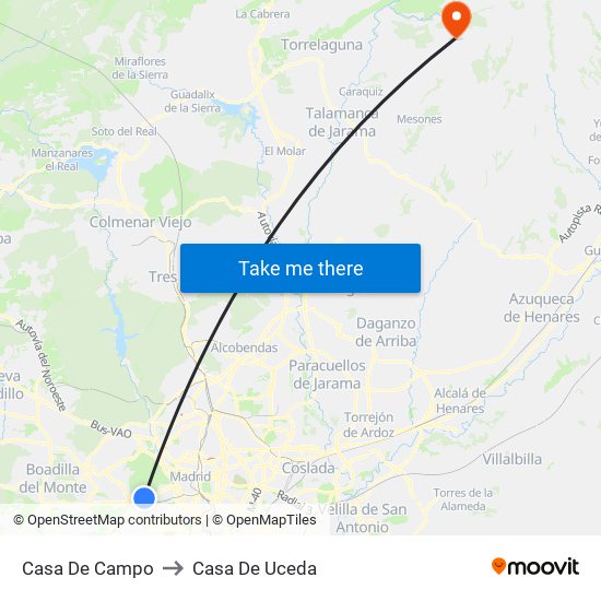 Casa De Campo to Casa De Uceda map