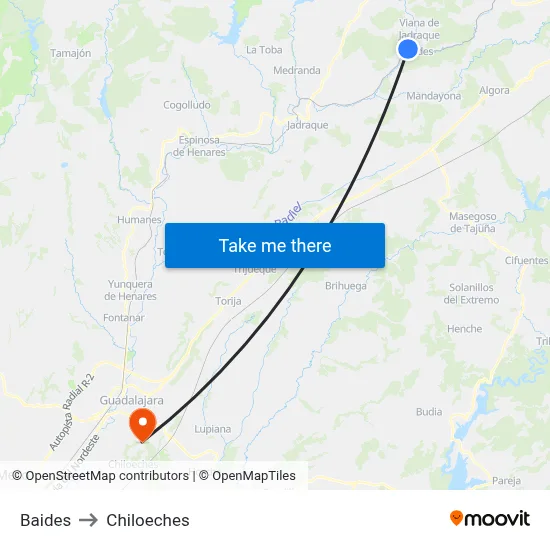 Baides to Chiloeches map