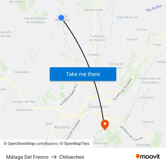 Málaga Del Fresno to Chiloeches map