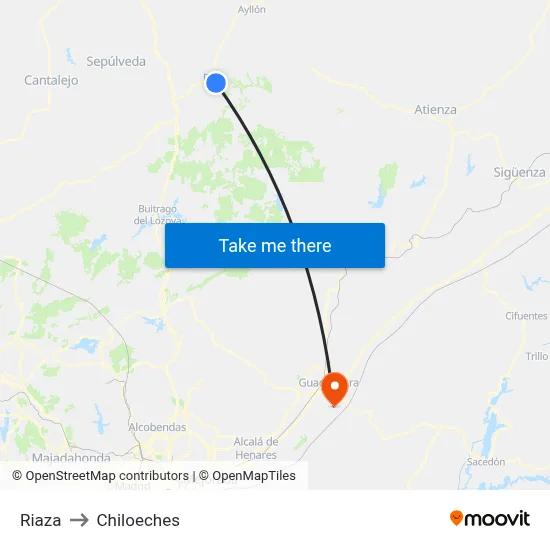 Riaza to Chiloeches map