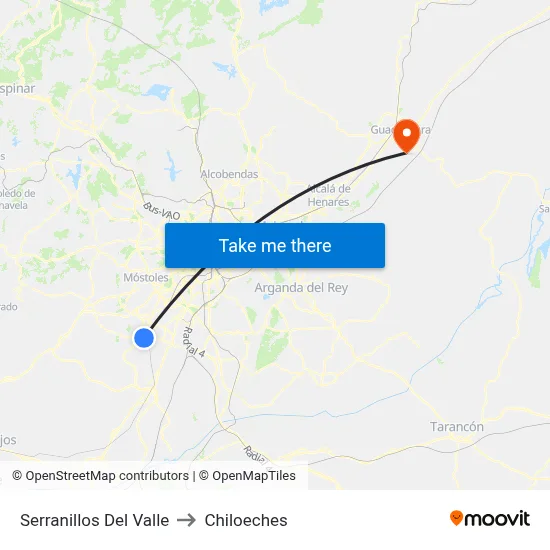 Serranillos Del Valle to Chiloeches map