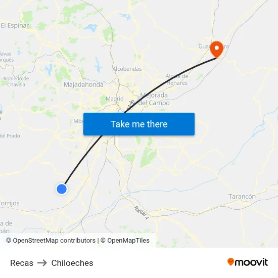 Recas to Chiloeches map