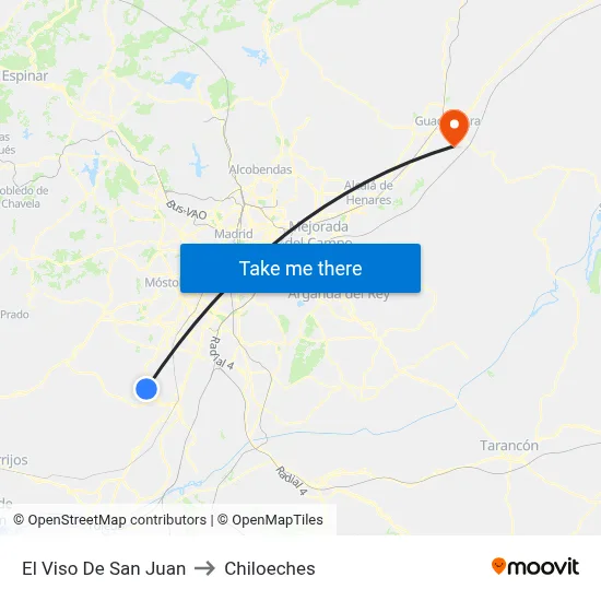El Viso De San Juan to Chiloeches map