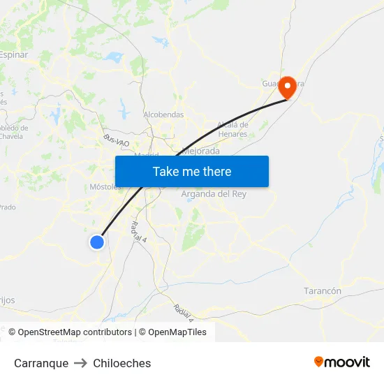 Carranque to Chiloeches map