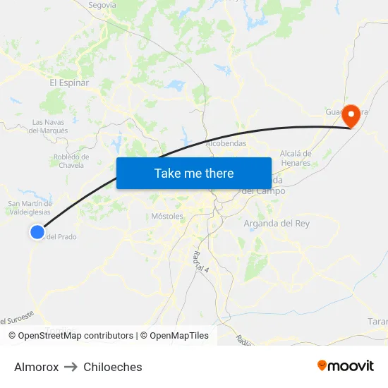 Almorox to Chiloeches map