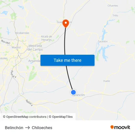 Belinchón to Chiloeches map