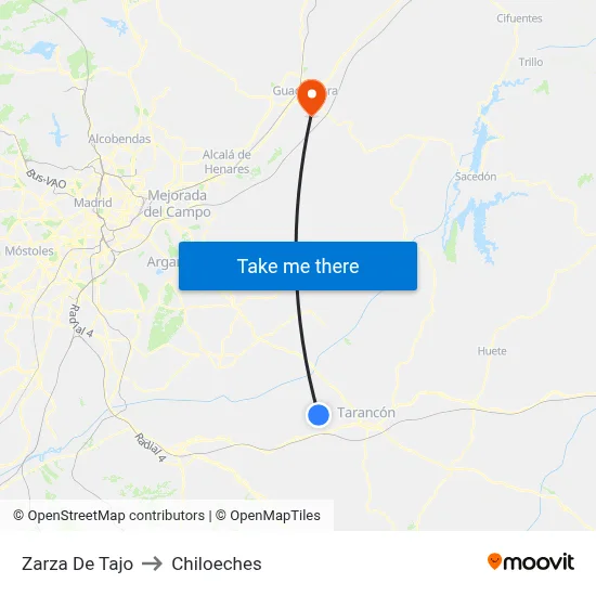 Zarza De Tajo to Chiloeches map