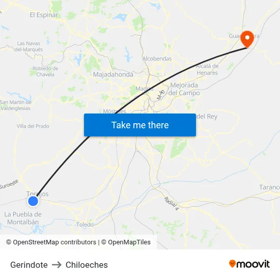 Gerindote to Chiloeches map