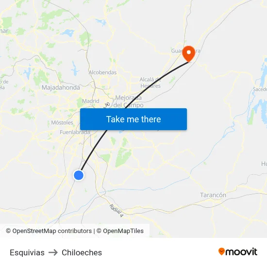 Esquivias to Chiloeches map