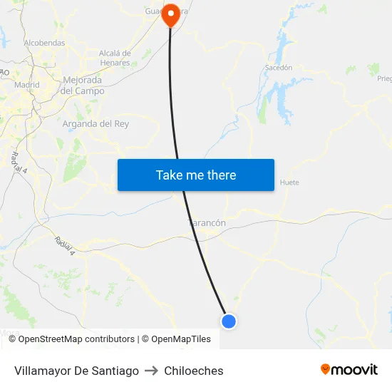 Villamayor De Santiago to Chiloeches map