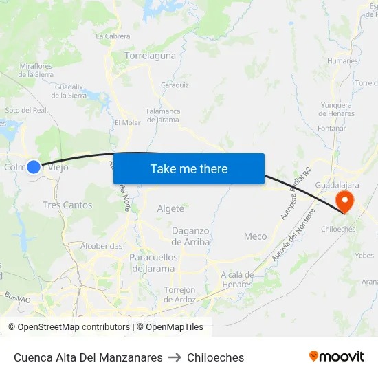 Cuenca Alta Del Manzanares to Chiloeches map