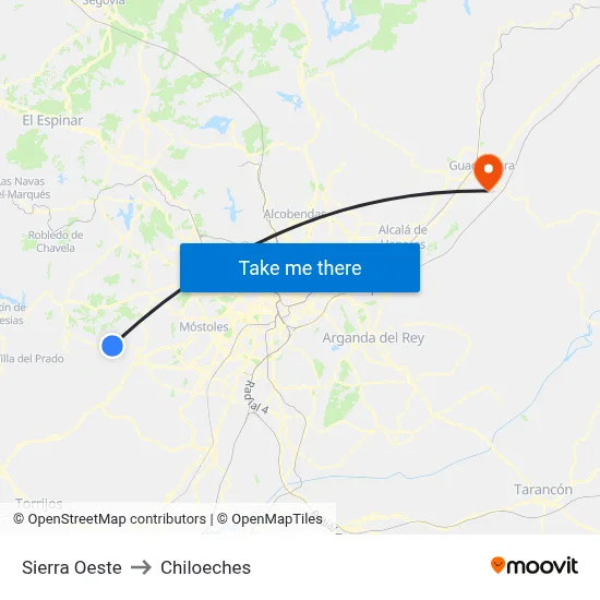 Sierra Oeste to Chiloeches map