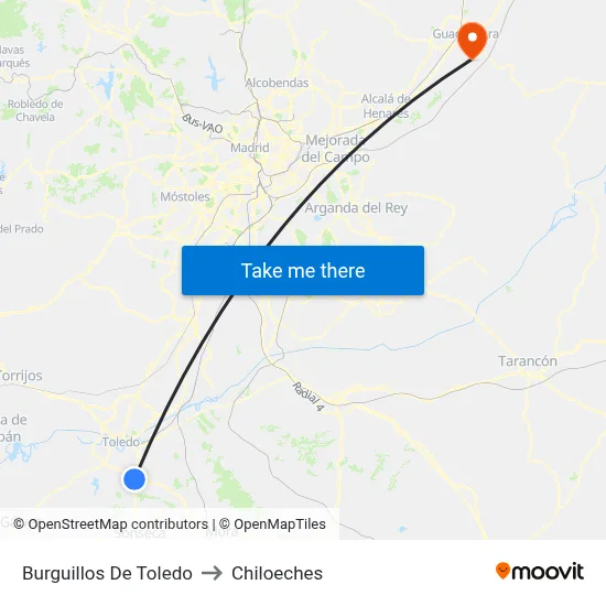 Burguillos De Toledo to Chiloeches map