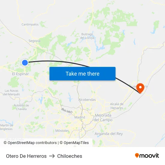 Otero De Herreros to Chiloeches map