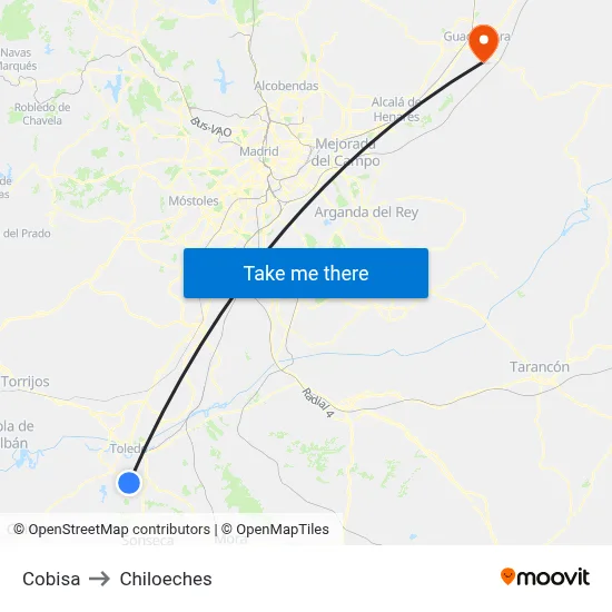 Cobisa to Chiloeches map