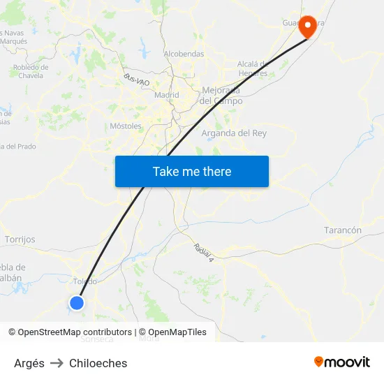 Argés to Chiloeches map