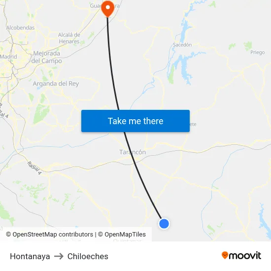 Hontanaya to Chiloeches map