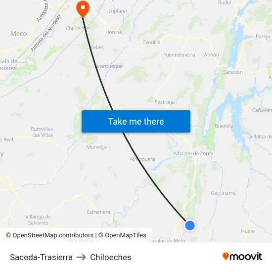 Saceda-Trasierra to Chiloeches map