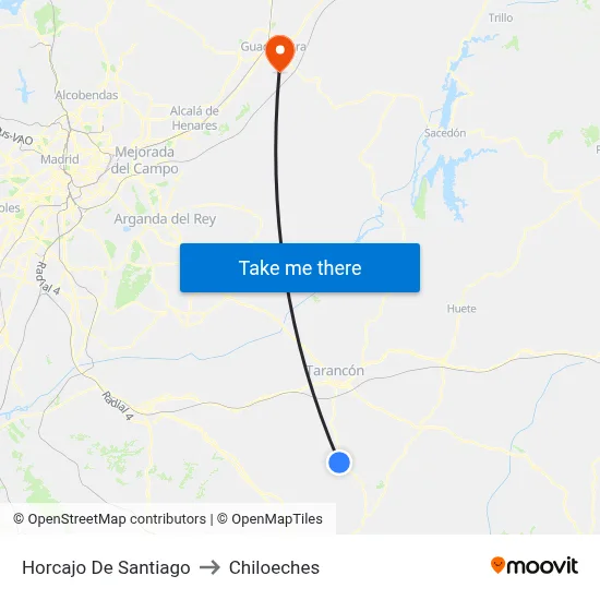Horcajo De Santiago to Chiloeches map