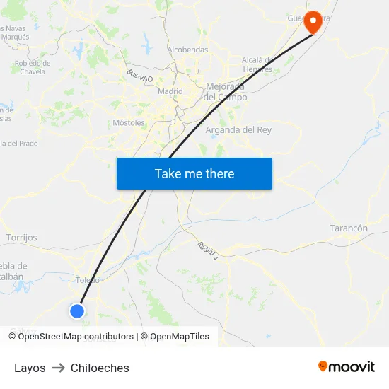 Layos to Chiloeches map