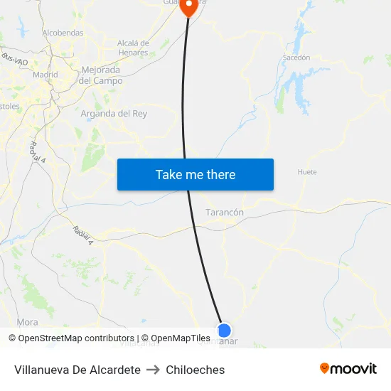 Villanueva De Alcardete to Chiloeches map