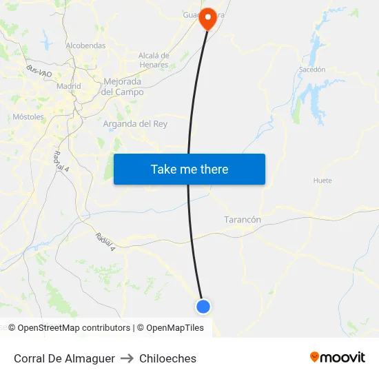 Corral De Almaguer to Chiloeches map