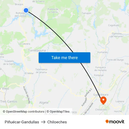 Piñuécar-Gandullas to Chiloeches map