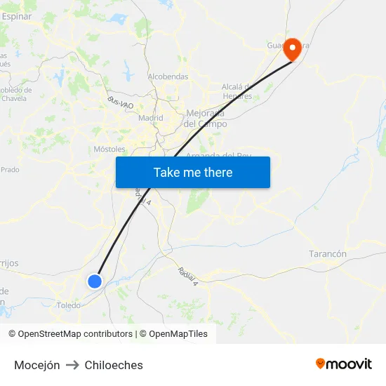 Mocejón to Chiloeches map