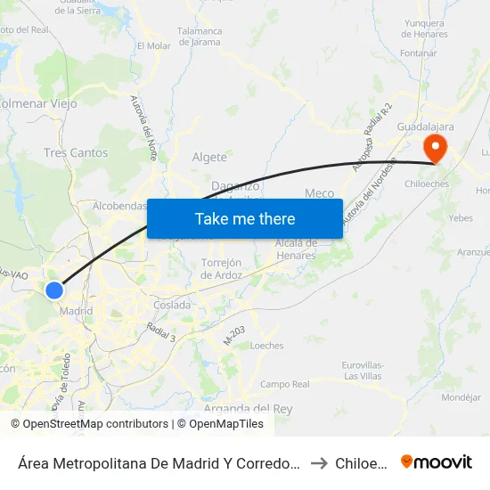 Área Metropolitana De Madrid Y Corredor Del Henares to Chiloeches map