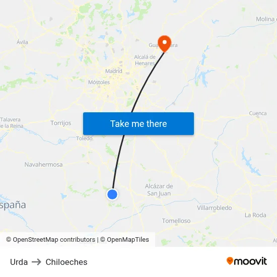 Urda to Chiloeches map