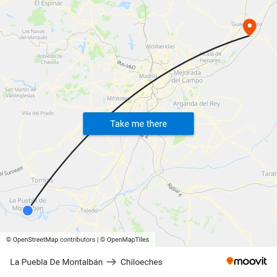 La Puebla De Montalbán to Chiloeches map