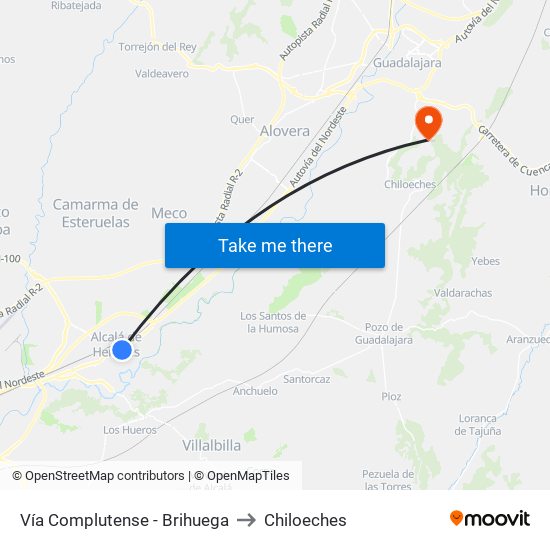 Vía Complutense - Brihuega to Chiloeches map