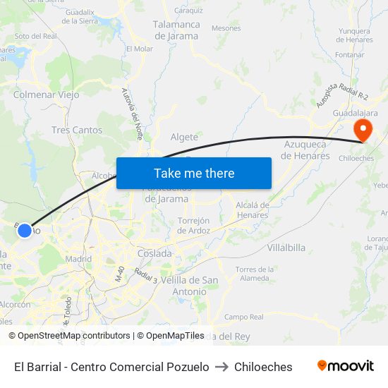 El Barrial - Centro Comercial Pozuelo to Chiloeches map