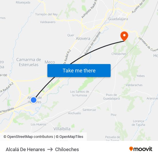 Alcalá De Henares to Chiloeches map