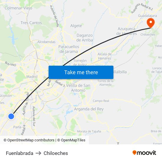 Fuenlabrada to Chiloeches map