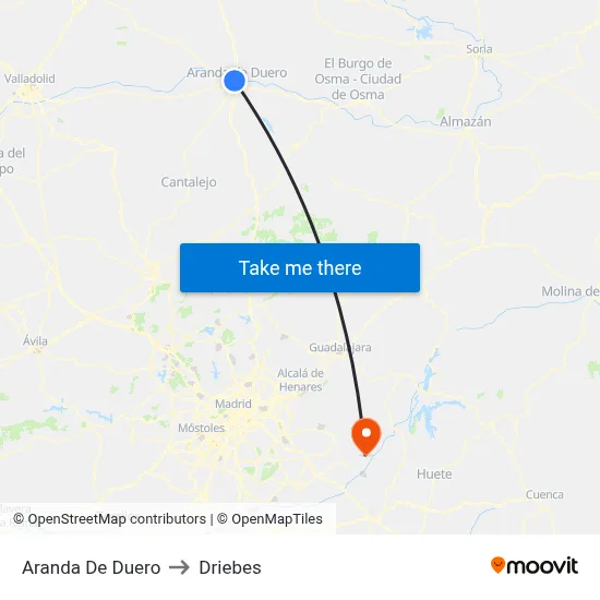Aranda De Duero to Driebes map