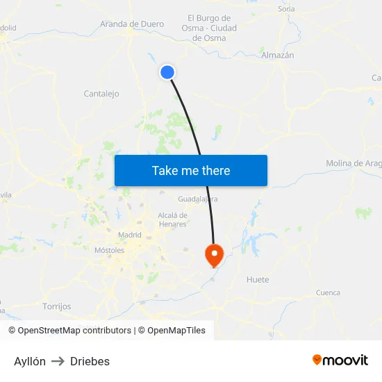 Ayllón to Driebes map