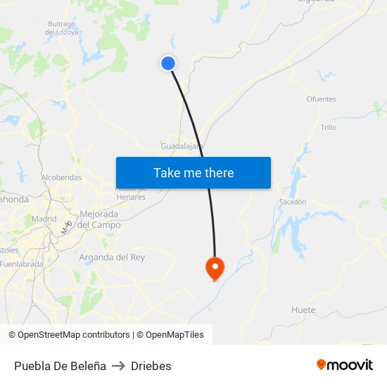 Puebla De Beleña to Driebes map