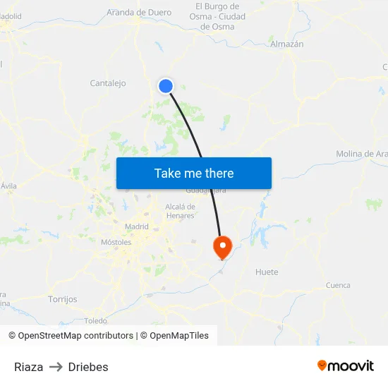 Riaza to Driebes map