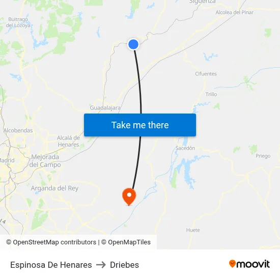 Espinosa De Henares to Driebes map